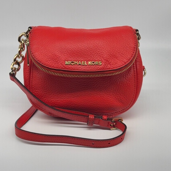 Michael Kors Bedford Flap Crossbody Bag – Red Pebbled Leather - Picture 1 of 7